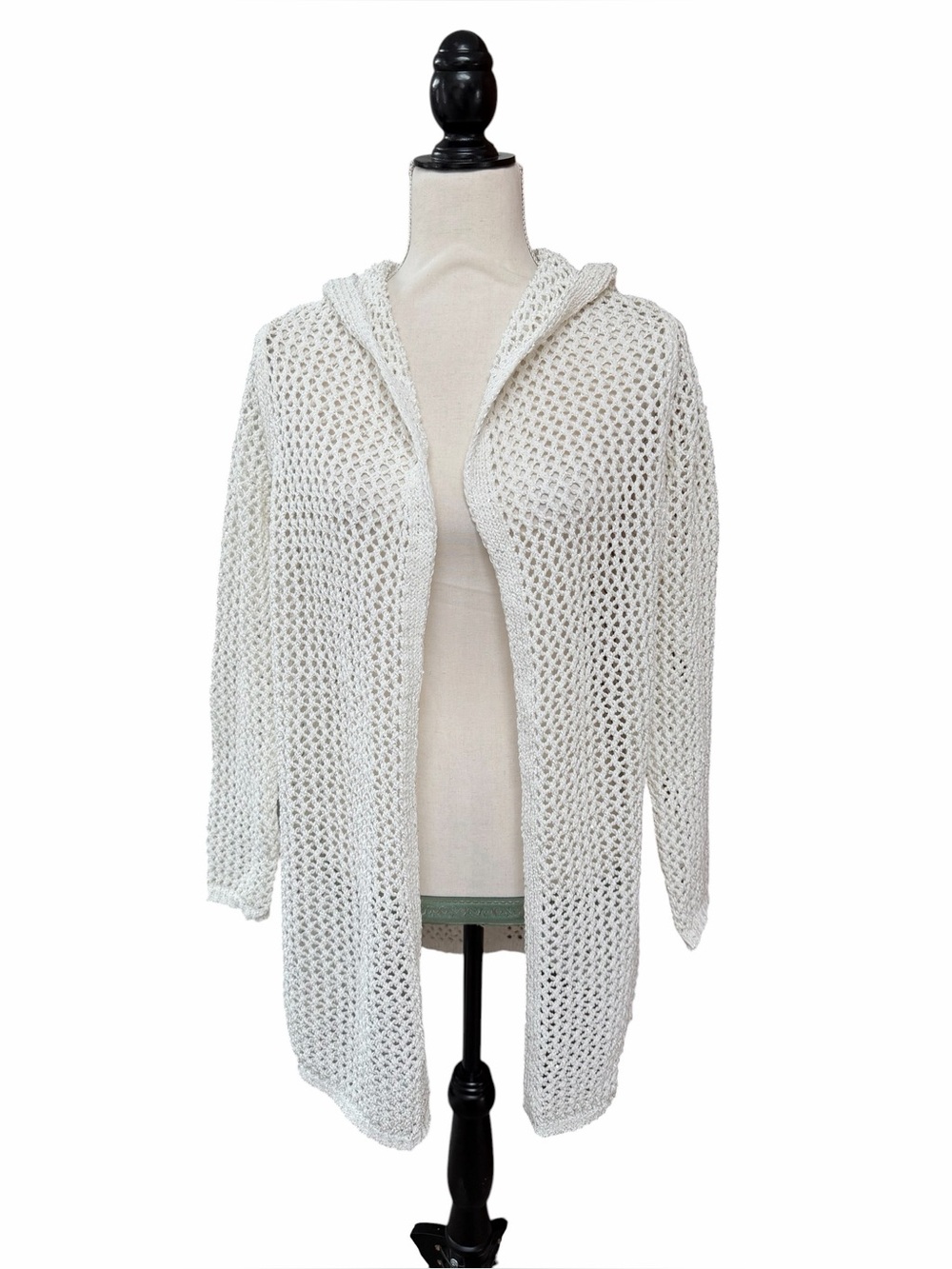Joie Hooded Open Knit Sequin Duster Cardigan White XS NWT Beach Cover Up - Picture 3 of 13